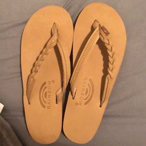 Light brown rainbow flip flops
